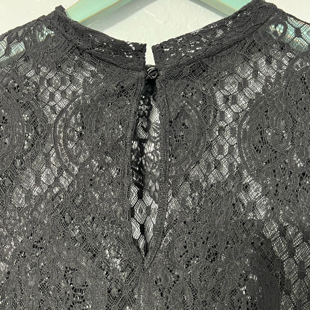 Forever 21 Lace Shirt Dress Womens Medium Black Midi Romantic Goth Sheer - Picture 6 of 9